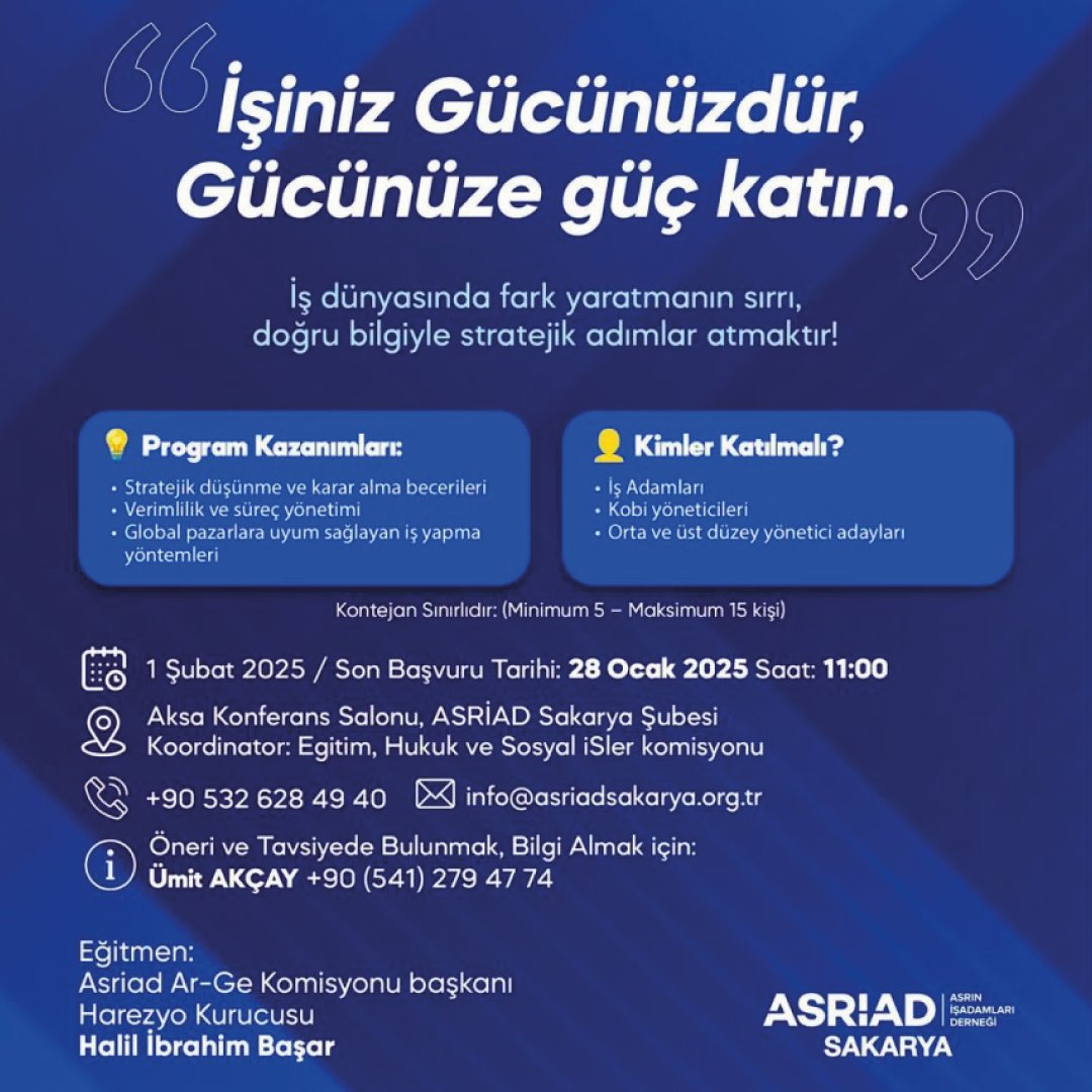 ASRİAD’ın İş Adamı Akademisi, girişimcilere ve iş dünyası liderlerine gelişim, eğitim ve networking fırsatları sunarak fark yaratmak isteyenlere güçlü bir 